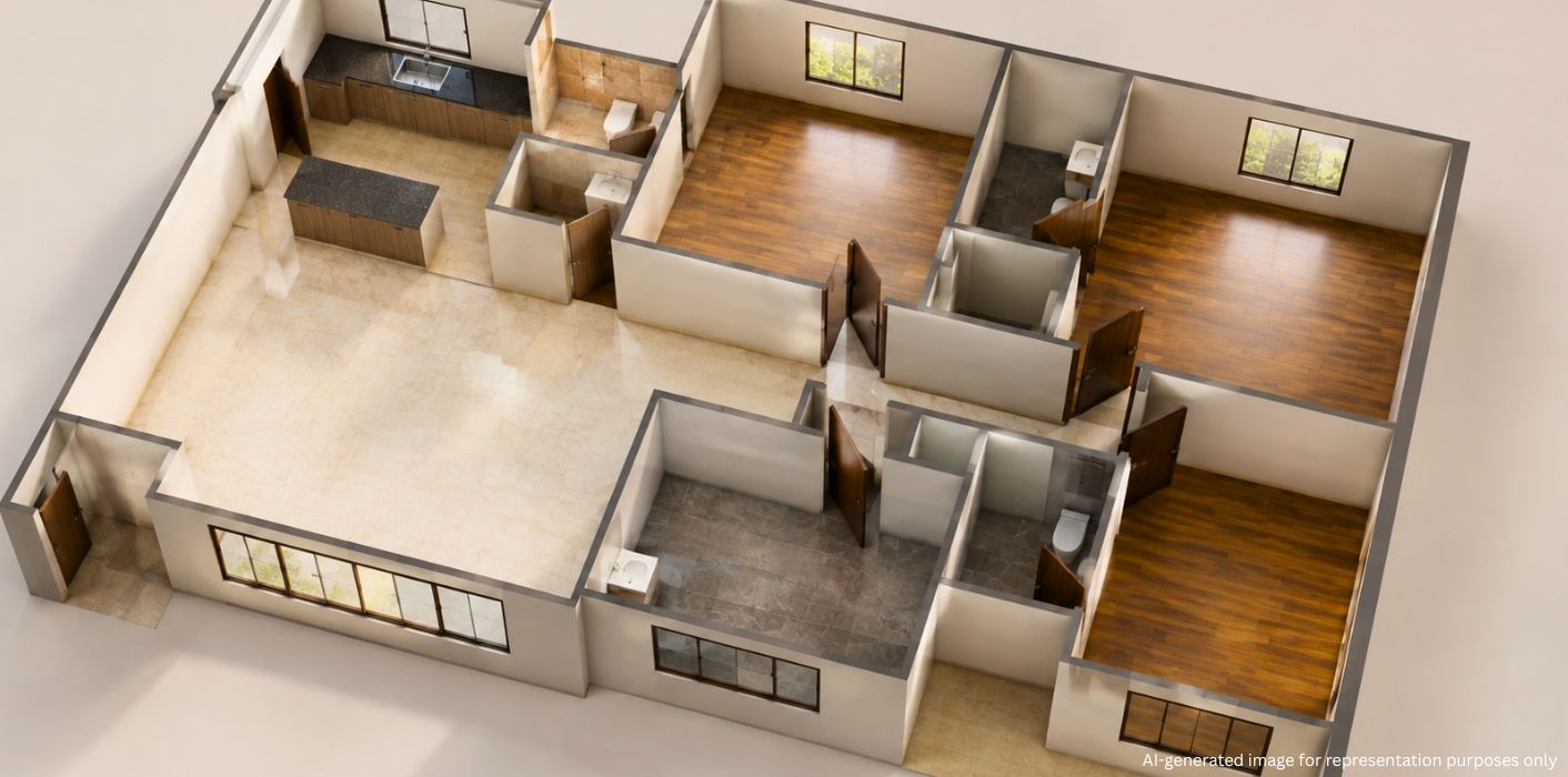 1.	RERA carpet area inside a modern apartment 