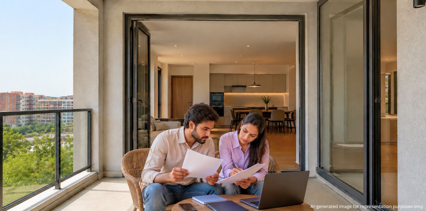Homebuyer comparing apartment sizes and overlooking actual carpet area